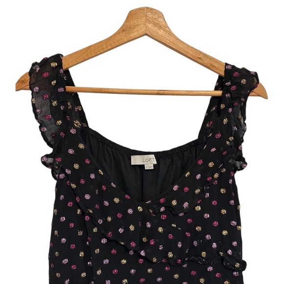LOFT Women's Black Sheer Polka Dotted Tank Top Size Large - Picture 4 of 9